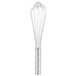 A Vollrath stainless steel French whisk with a metal handle on a white background.