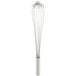 A Vollrath Jacob's Pride stainless steel piano whisk with a handle on a white background.