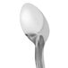 A Vollrath hooked handle solid spoon with a silver handle and spoon.