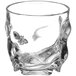 A clear plastic GET double rocks glass with a curved edge.