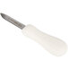 A Dexter-Russell white oyster knife with a white handle.