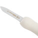 A Dexter-Russell oyster knife with a white handle and white band.