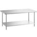A white rectangular Regency stainless steel work table with undershelf.