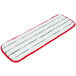 A white and red mop pad with a green stripe.