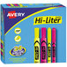 A box of Avery Hi-Lite fluorescent highlighters with a yellow and black logo.