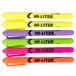 A group of Avery Hi-Liter markers in yellow, pink, orange, green, blue, and purple.