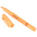 A close-up of a Universal orange highlighter pen with a chisel tip.