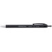 A Universal One black fine point ballpoint pen with a silver tip.