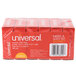 A group of Universal clear tape boxes with white labels.