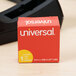 A red box with white text that says "Universal UNV83410 3/4" x 1000" Clear Write-On Invisible Tape - 6/Pack"