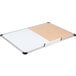 A Universal white dry erase board with a cork board and aluminum frame.