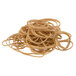 A pile of Universal beige rubber bands on a white background.