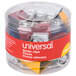 A container of Universal assorted color binder clips.