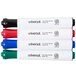 A Universal desk style dry erase marker set with three different colors.
