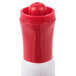 A close up of a red and white Universal Bullet Tip Desk Style Dry Erase Marker with a lid.