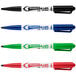 A package of four Avery Marks-A-Lot dry erase markers in different colors with writing on them.