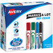 A box of Avery Marks-A-Lot dry erase markers in assorted colors with a logo.
