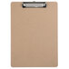 A brown hardboard clipboard with a metal clip.