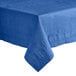 A navy blue Hoffmaster Cellutex table cover on a table with a folded edge.