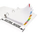A binder with Avery Extra Wide Multi-Color Tab Dividers and labels on the tabs.