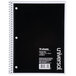 A black Universal notebook with white writing on the label.