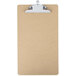 A brown Universal hardboard clipboard with a silver clip.