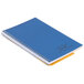 A blue notebook with a yellow spiral bound.