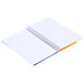 A white spiral notebook with a blue spiral and lined pages.