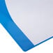 A close-up of a Universal light blue deluxe binder with white paper inside.