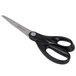 Universal stainless steel scissors with black handles on a white background.