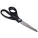 A pair of Universal stainless steel scissors with black handles.