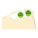 A package of 3/4" round neon green Avery labels with a white background.