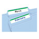 A white rectangular file folder label with the word "March" on it.