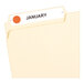 A white file folder label with a close up of a neon red circle.