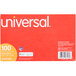 A red Universal box of 100 assorted color ruled index cards.