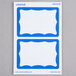 Two white rectangular labels with a blue border and white center with Universal blue border labels.