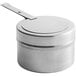 A silver stainless steel Choice 8 oz. fuel holder with cover.