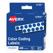 A blue box of Avery color coding labels with white labels.