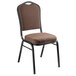 A brown National Public Seating banquet chair with black metal legs.