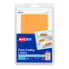 A package of white rectangular Avery labels with neon orange borders.