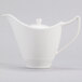 A close up of a white Royal Rideau porcelain teapot with lid and handle.