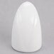 A white porcelain salt shaker with a curved shape and a white lid.