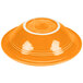 A white China cereal bowl with an orange interior and white rim.