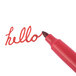 A close-up of a red Universal permanent marker with a bullet tip.