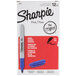 A package of 12 Sharpie blue fine point permanent markers.