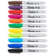 A row of 12 Sharpie permanent markers in assorted colors.