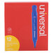 A blue Universal chisel tip permanent marker in a box with red and blue details.