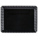 A black plastic rectangular tray with a scalloped edge and a beaded border.
