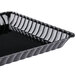 A black rectangular tray with a curved edge.