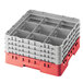 Cambro 9S1114163 Red Camrack Customizable 9 Compartment 11 3/4" Glass Rack Main Thumbnail 1